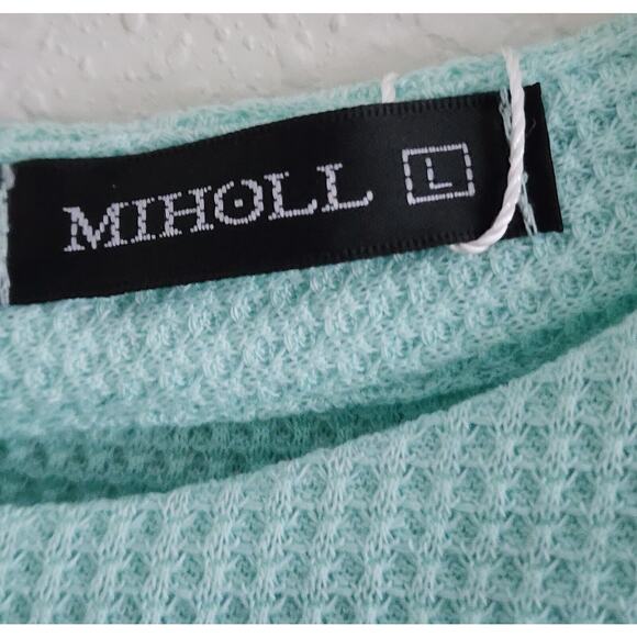 TOP-MIHOLL-Waffle Material-Lace Sleeves-Long Sleeves-Mint Green-Size Large - Picture 3 of 16